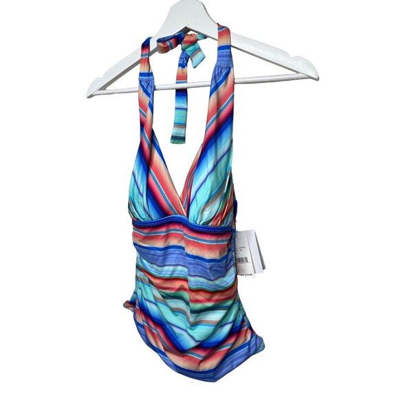 La Blanca Slimming Halter Tankini Top Women’s Size 2 Blue Red Striped - Picture 4 of 13